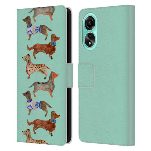 Cat Coquillette Animals Blue Dachshunds Leather Book Wallet Case Cover For OPPO A78 4G