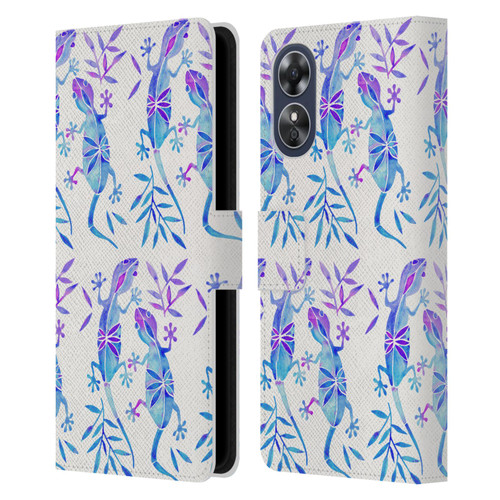 Cat Coquillette Animals 2 Indigo Geckos Leather Book Wallet Case Cover For OPPO A17