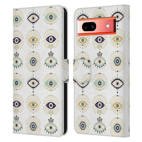 Cat Coquillette Linear White Evil Eyes Pattern Leather Book Wallet Case Cover For Google Pixel 7a