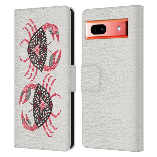 Cat Coquillette Sea Pink Crab Leather Book Wallet Case Cover For Google Pixel 7a