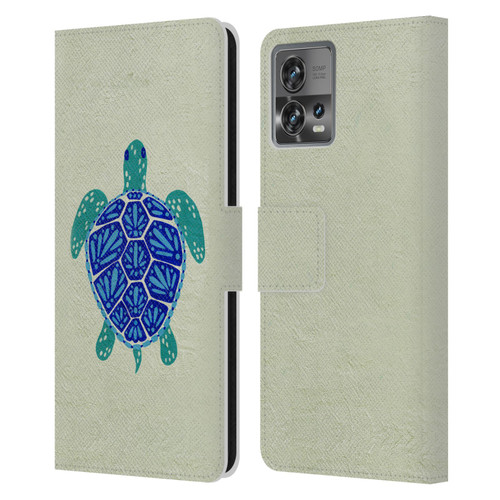 Cat Coquillette Sea Turtle Blue Leather Book Wallet Case Cover For Motorola Moto Edge 30 Fusion
