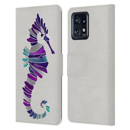 Cat Coquillette Sea Seahorse Purple Leather Book Wallet Case Cover For Motorola Moto Edge 40 Pro