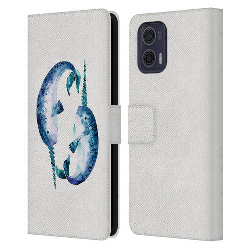 Cat Coquillette Sea Blue Narwhals Leather Book Wallet Case Cover For Motorola Moto G73 5G