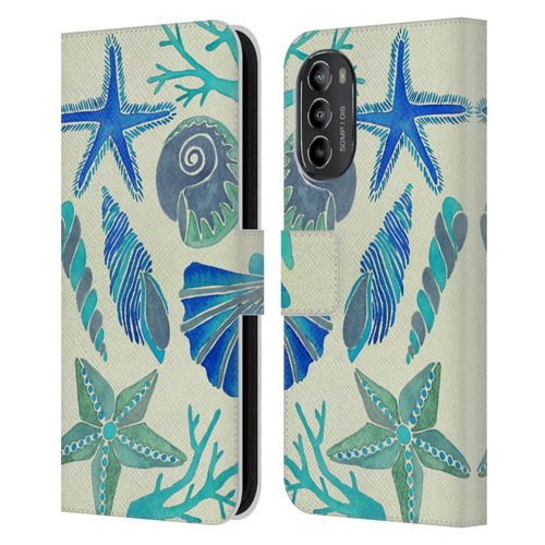 Cat Coquillette Sea Seashells Blue Leather Book Wallet Case Cover For Motorola Moto G82 5G