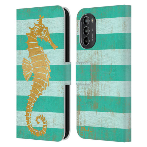 Paul Brent Coastal Gold Seahorse Leather Book Wallet Case Cover For Motorola Moto G82 5G