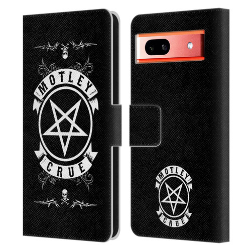 Motley Crue Logos Pentagram And Skull Leather Book Wallet Case Cover For Google Pixel 7a