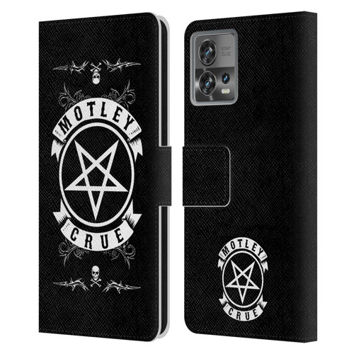 Motley Crue Logos Pentagram And Skull Leather Book Wallet Case Cover For Motorola Moto Edge 30 Fusion