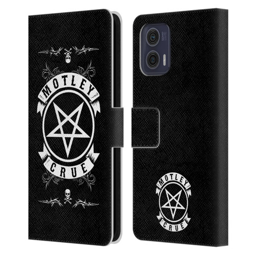 Motley Crue Logos Pentagram And Skull Leather Book Wallet Case Cover For Motorola Moto G73 5G