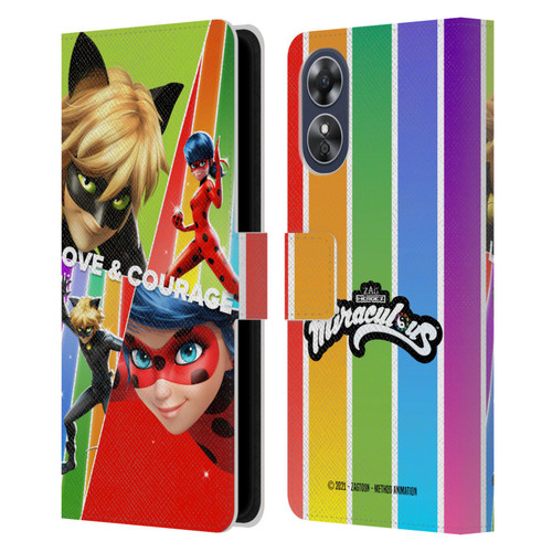 Miraculous Tales of Ladybug & Cat Noir Graphics Love & Courage Leather Book Wallet Case Cover For OPPO A17