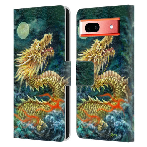 Kayomi Harai Animals And Fantasy Asian Dragon In The Moon Leather Book Wallet Case Cover For Google Pixel 7a