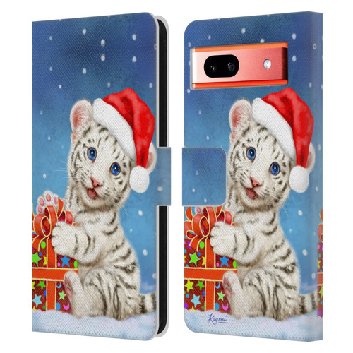 Kayomi Harai Animals And Fantasy White Tiger Christmas Gift Leather Book Wallet Case Cover For Google Pixel 7a
