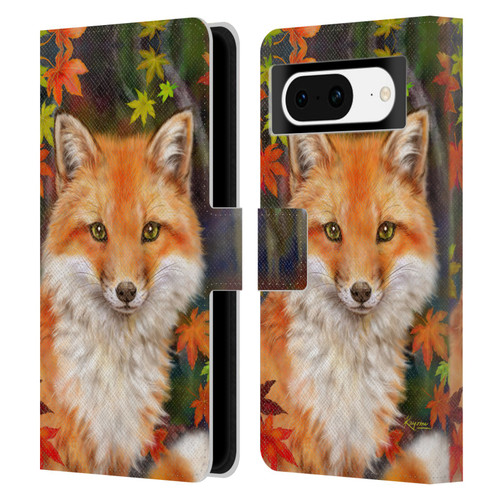 Kayomi Harai Animals And Fantasy Fox With Autumn Leaves Leather Book Wallet Case Cover For Google Pixel 8