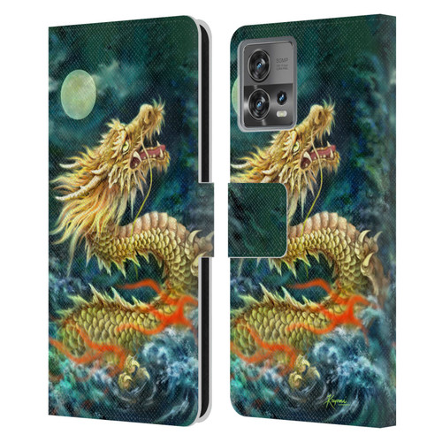 Kayomi Harai Animals And Fantasy Asian Dragon In The Moon Leather Book Wallet Case Cover For Motorola Moto Edge 30 Fusion