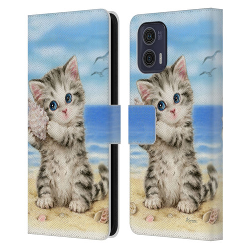 Kayomi Harai Animals And Fantasy Seashell Kitten At Beach Leather Book Wallet Case Cover For Motorola Moto G73 5G