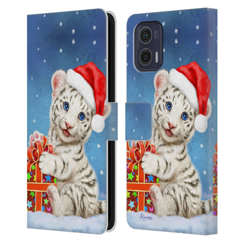 Kayomi Harai Animals And Fantasy White Tiger Christmas Gift Leather Book Wallet Case Cover For Motorola Moto G73 5G