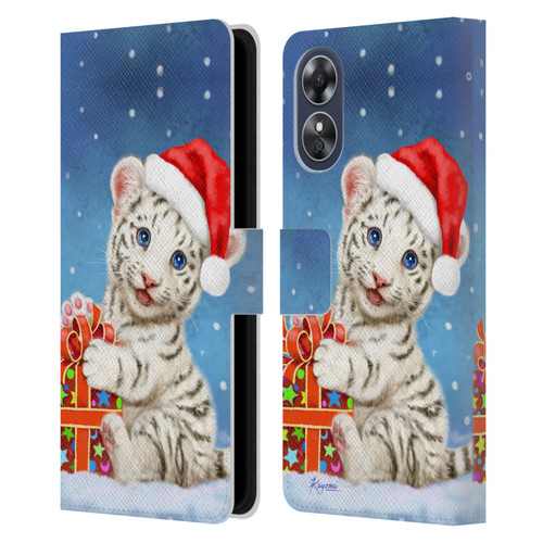 Kayomi Harai Animals And Fantasy White Tiger Christmas Gift Leather Book Wallet Case Cover For OPPO A17