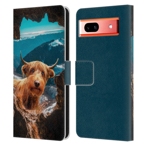 Pixelmated Animals Surreal Wildlife Cowpup Leather Book Wallet Case Cover For Google Pixel 7a