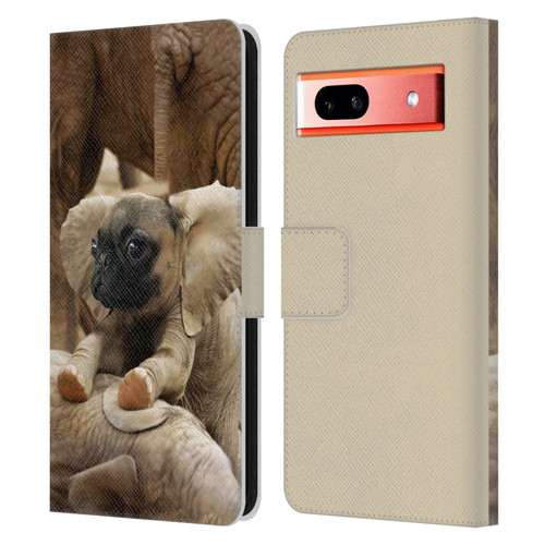 Pixelmated Animals Surreal Wildlife Pugephant Leather Book Wallet Case Cover For Google Pixel 7a