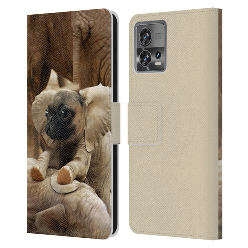 Pixelmated Animals Surreal Wildlife Pugephant Leather Book Wallet Case Cover For Motorola Moto Edge 30 Fusion