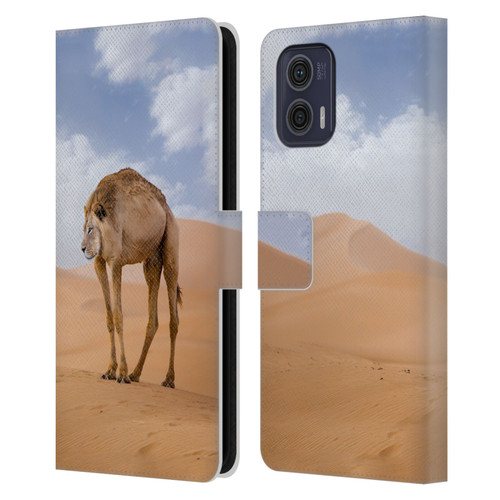 Pixelmated Animals Surreal Wildlife Camel Lion Leather Book Wallet Case Cover For Motorola Moto G73 5G