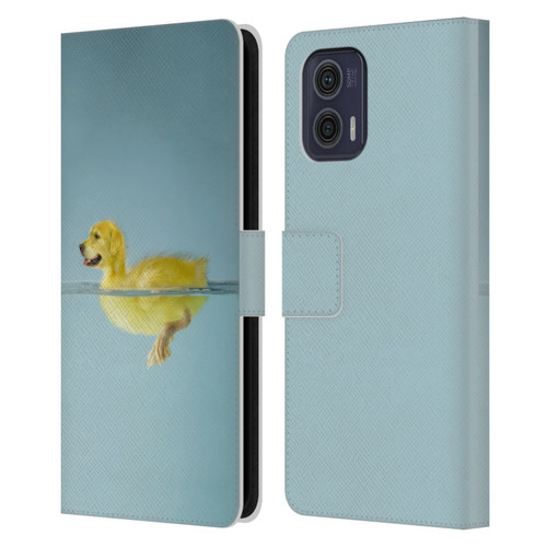 Pixelmated Animals Surreal Wildlife Dog Duck Leather Book Wallet Case Cover For Motorola Moto G73 5G
