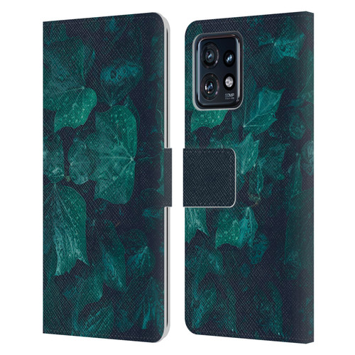 PLdesign Flowers And Leaves Dark Emerald Green Ivy Leather Book Wallet Case Cover For Motorola Moto Edge 40 Pro