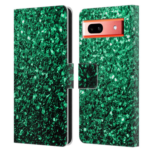 PLdesign Glitter Sparkles Emerald Green Leather Book Wallet Case Cover For Google Pixel 7a