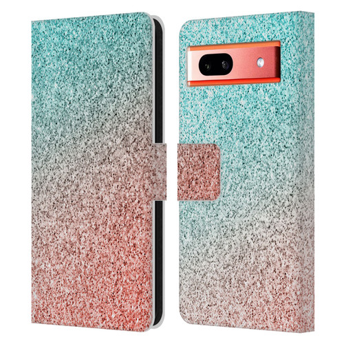 PLdesign Sparkly Coral Coral Pink Viridian Green Leather Book Wallet Case Cover For Google Pixel 7a