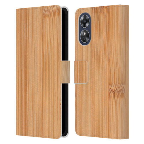 PLdesign Wood And Rust Prints Light Brown Bamboo Leather Book Wallet Case Cover For OPPO A17