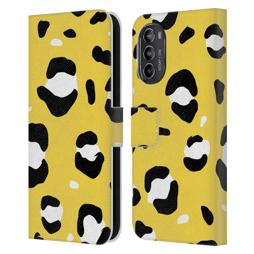 Grace Illustration Animal Prints Yellow Leopard Leather Book Wallet Case Cover For Motorola Moto G82 5G