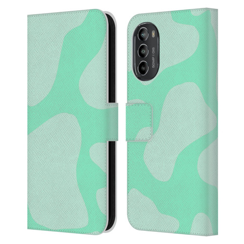 Grace Illustration Cow Prints Mint Green Leather Book Wallet Case Cover For Motorola Moto G82 5G