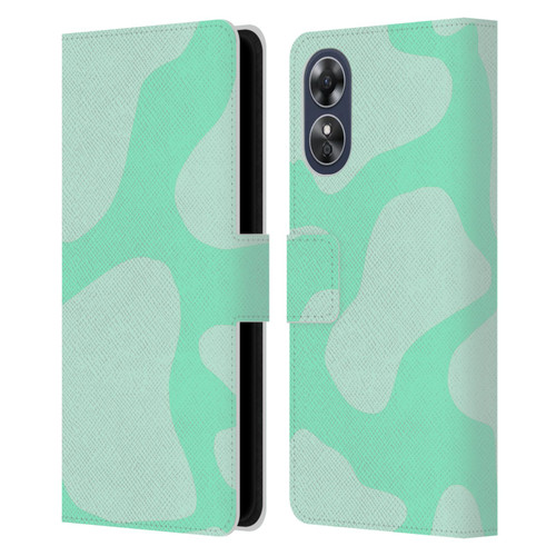 Grace Illustration Cow Prints Mint Green Leather Book Wallet Case Cover For OPPO A17