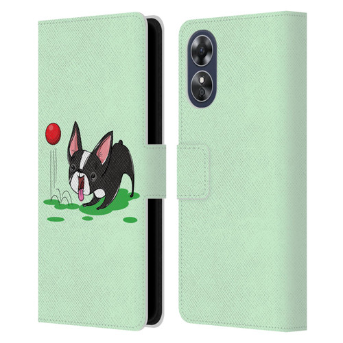 Grace Illustration Dogs Boston Terrier Leather Book Wallet Case Cover For OPPO A17