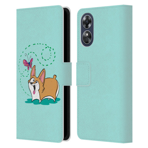 Grace Illustration Dogs Corgi Leather Book Wallet Case Cover For OPPO A17