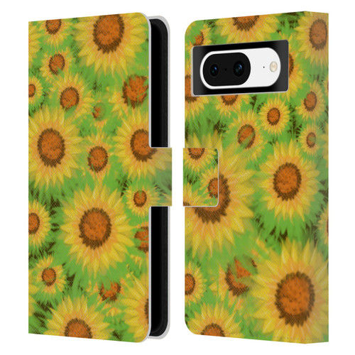 Grace Illustration Lovely Floral Sunflower Leather Book Wallet Case Cover For Google Pixel 8