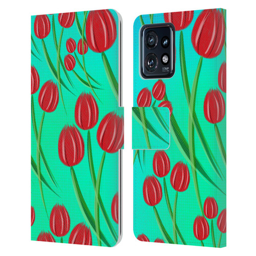Grace Illustration Lovely Floral Red Tulips Leather Book Wallet Case Cover For Motorola Moto Edge 40 Pro