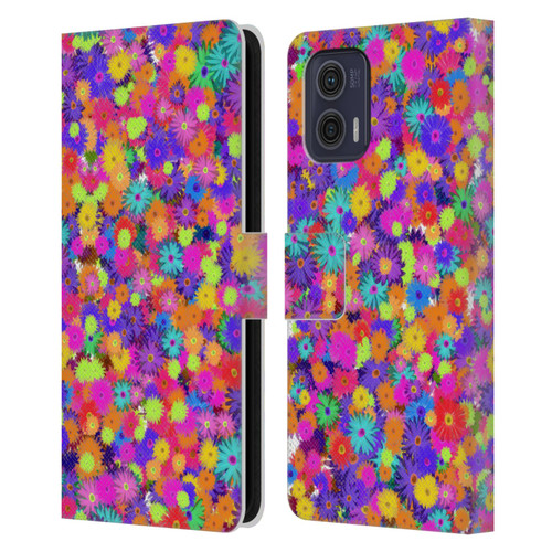Grace Illustration Lovely Floral Daisies Leather Book Wallet Case Cover For Motorola Moto G73 5G
