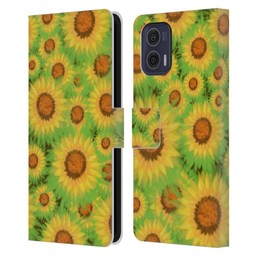 Grace Illustration Lovely Floral Sunflower Leather Book Wallet Case Cover For Motorola Moto G73 5G