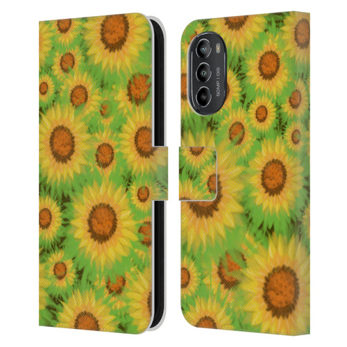 Grace Illustration Lovely Floral Sunflower Leather Book Wallet Case Cover For Motorola Moto G82 5G