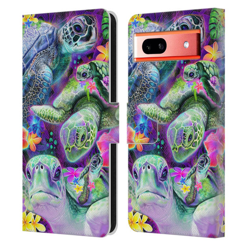 Sheena Pike Animals Daydream Sea Turtles & Flowers Leather Book Wallet Case Cover For Google Pixel 7a