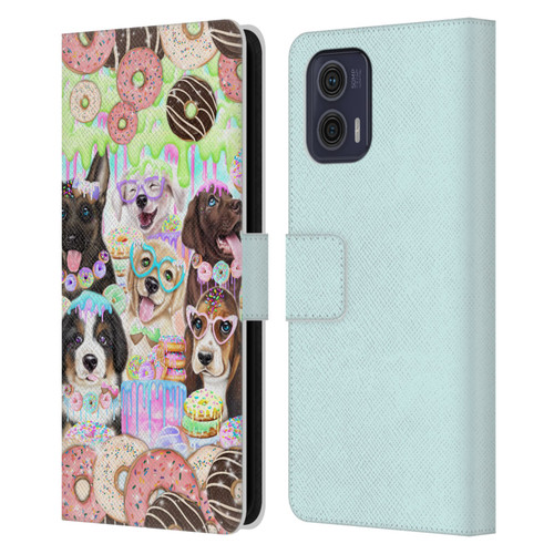 Sheena Pike Animals Puppy Dogs And Donuts Leather Book Wallet Case Cover For Motorola Moto G73 5G