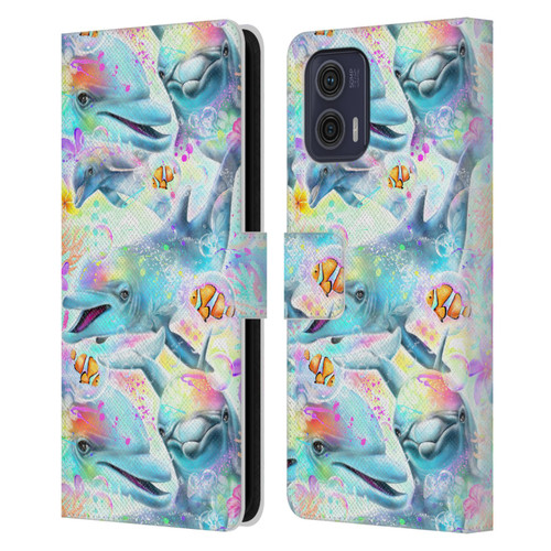 Sheena Pike Animals Rainbow Dolphins & Fish Leather Book Wallet Case Cover For Motorola Moto G73 5G