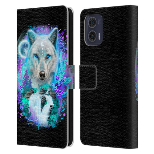 Sheena Pike Animals Winter Wolf Spirit & Waterfall Leather Book Wallet Case Cover For Motorola Moto G73 5G
