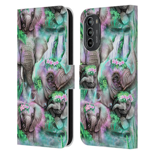 Sheena Pike Animals Daydream Elephants Lagoon Leather Book Wallet Case Cover For Motorola Moto G82 5G