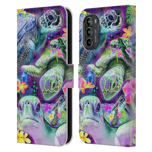 Sheena Pike Animals Daydream Sea Turtles & Flowers Leather Book Wallet Case Cover For Motorola Moto G82 5G