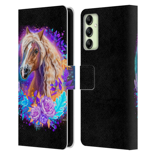 Sheena Pike Animals Purple Horse Spirit With Roses Leather Book Wallet Case Cover For Samsung Galaxy A14 5G