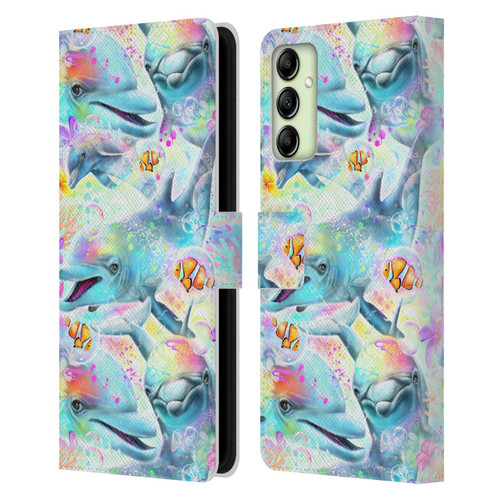 Sheena Pike Animals Rainbow Dolphins & Fish Leather Book Wallet Case Cover For Samsung Galaxy A14 5G