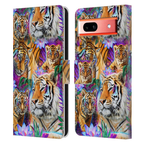Sheena Pike Big Cats Daydream Tigers With Flowers Leather Book Wallet Case Cover For Google Pixel 7a