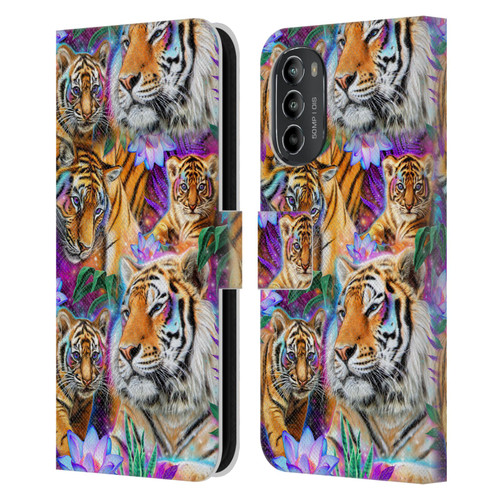 Sheena Pike Big Cats Daydream Tigers With Flowers Leather Book Wallet Case Cover For Motorola Moto G82 5G