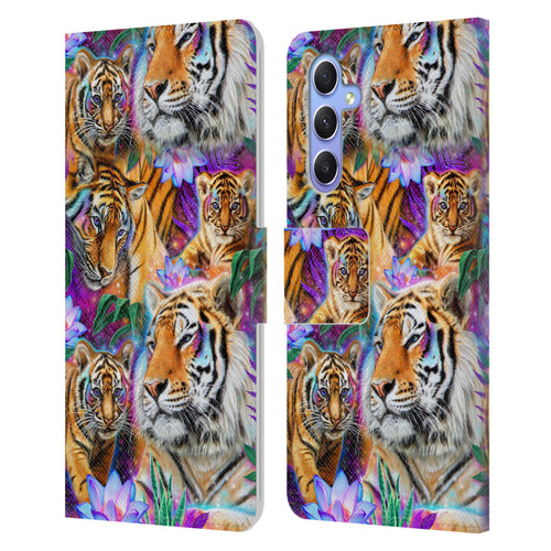 Sheena Pike Big Cats Daydream Tigers With Flowers Leather Book Wallet Case Cover For Samsung Galaxy A34 5G